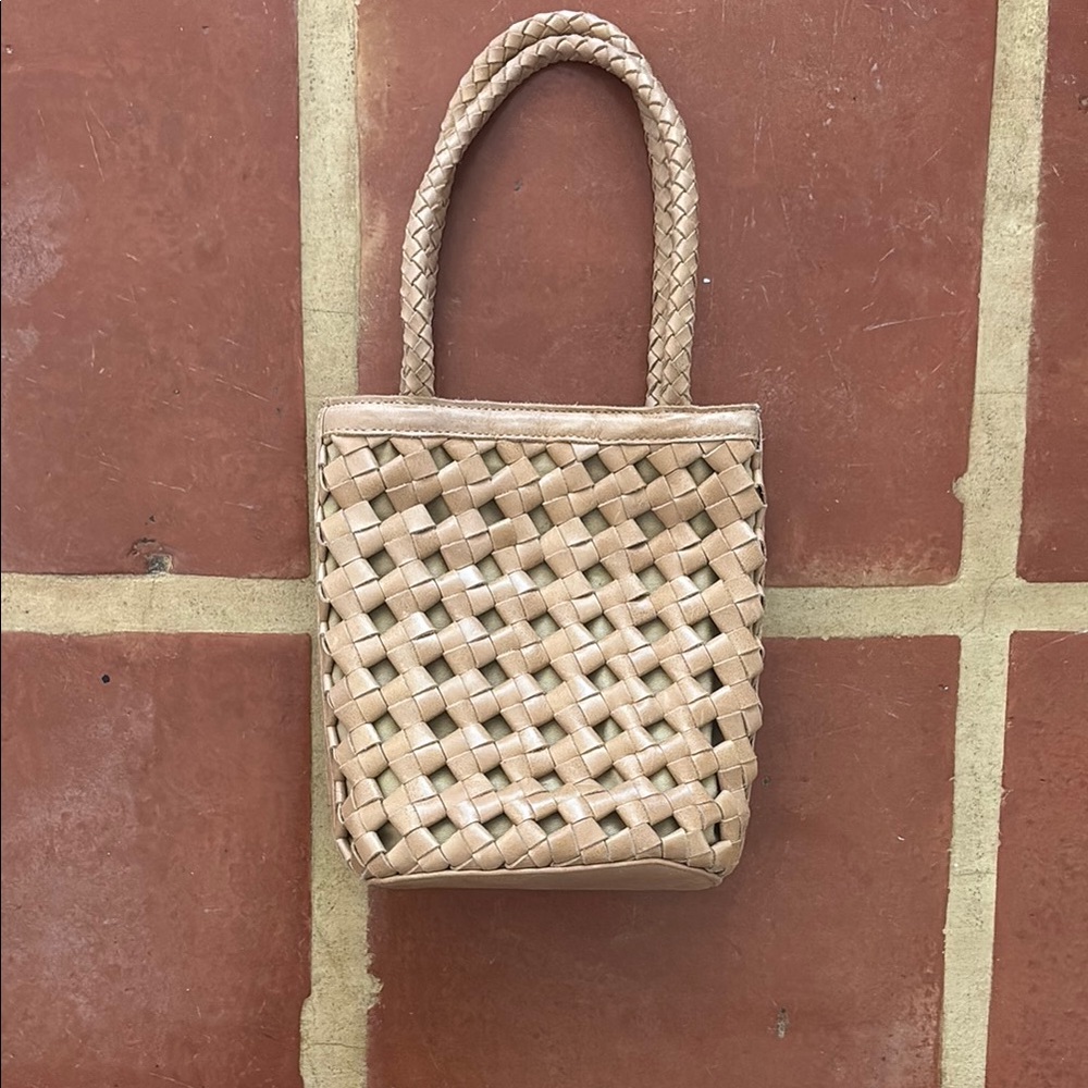 Bembien Tan Mini Leather Woven Basket Bag